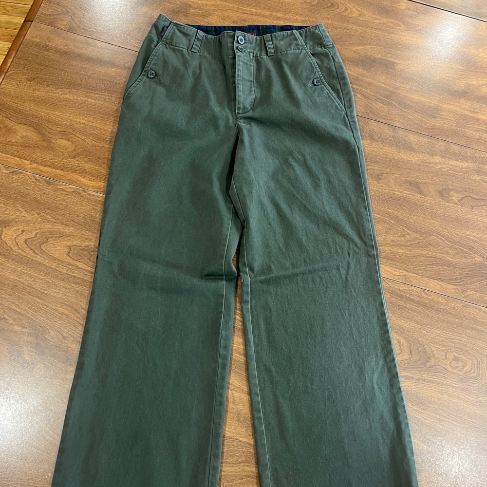 Ralph Lauren Women Olive Green Cotton Twill Button Fly Wide Leg Field Pants Sz 4